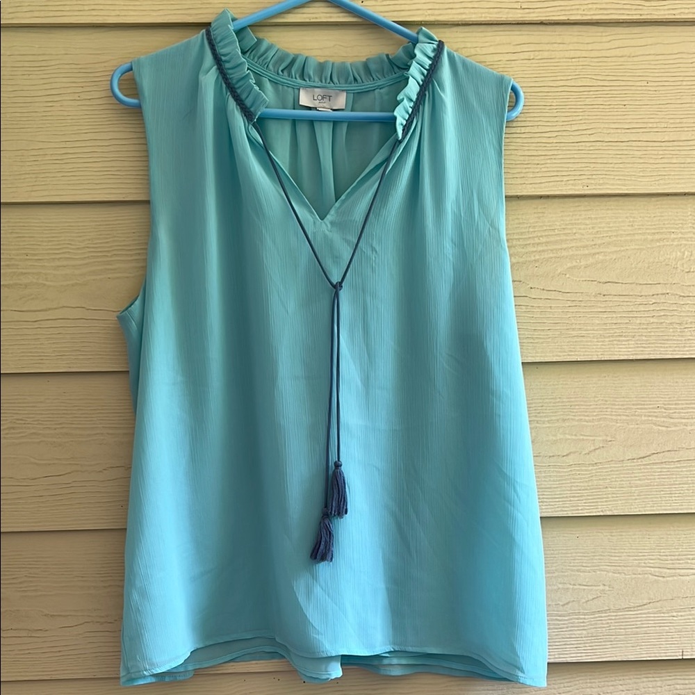LOFT Blue Ruffled Blouse Relaxed Fit